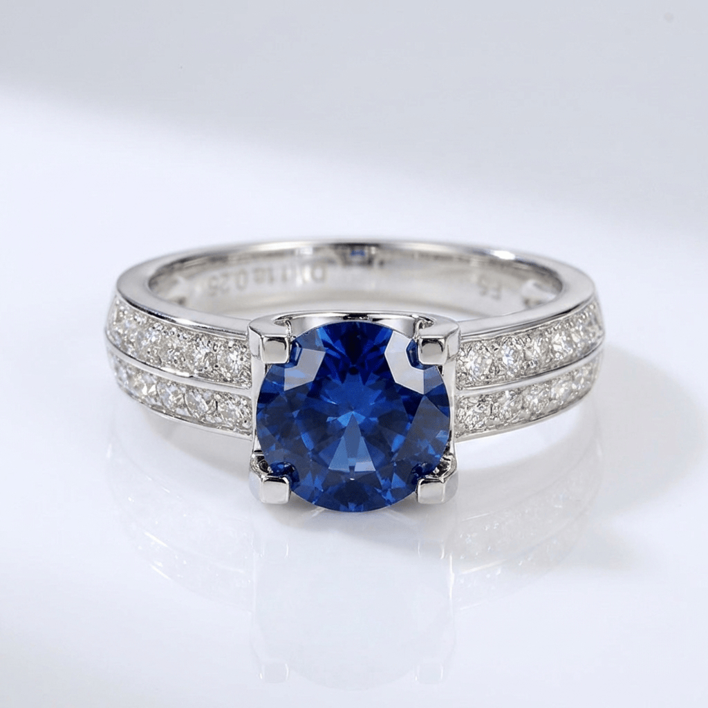 Silver Round Diamond Pavé Solitaire Ring - (Adjustable)