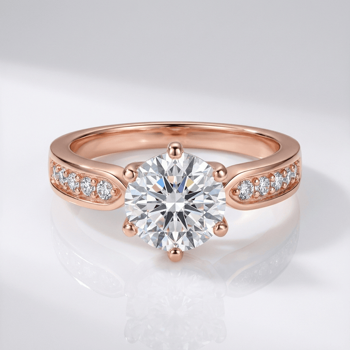 Rose Gold Round Diamond Pavé Ring - (Adjustable)