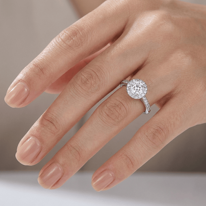 Silver Cushion Diamond Pavé Halo Ring