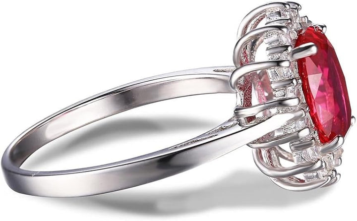 Klassischer Rubin-Halo-Ring | Weißgold