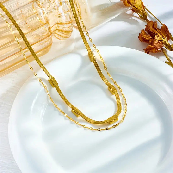 Sorella Gem Doppelschicht-Retro-Halskette | Gold