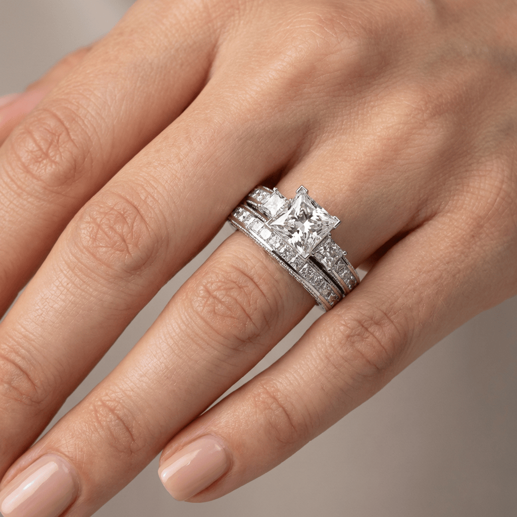 Silver Square Diamond Pavé Ring