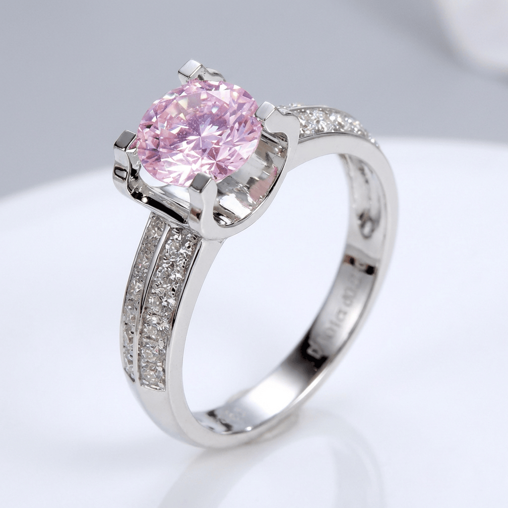 Silver Round Diamond Pavé Solitaire Ring - (Adjustable)