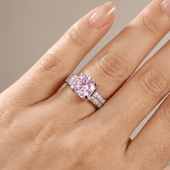 Silver Round Diamond Pavé Solitaire Ring - (Adjustable)