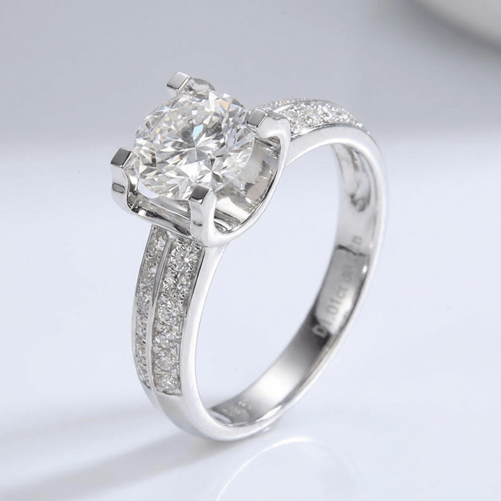 Silver Round Diamond Pavé Solitaire Ring - (Adjustable)
