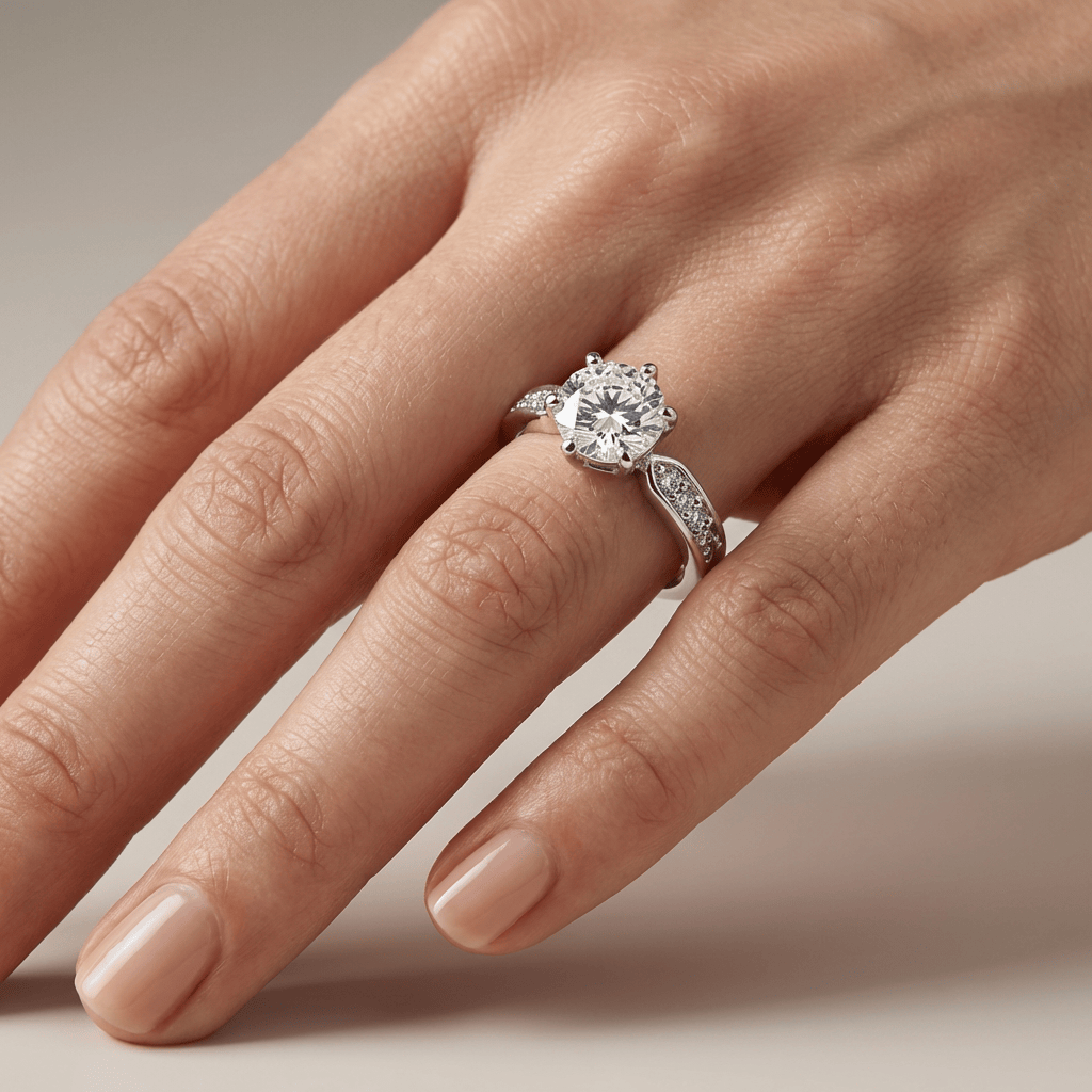 Rose Gold Round Diamond Pavé Ring - (Adjustable)